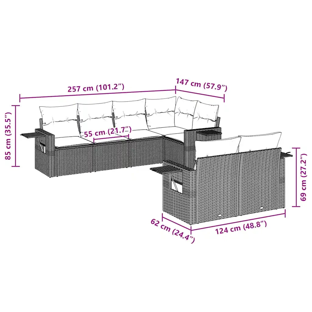 Set Divani da Giardino 7 pz con Cuscini Marrone in Polyrattan 3252750