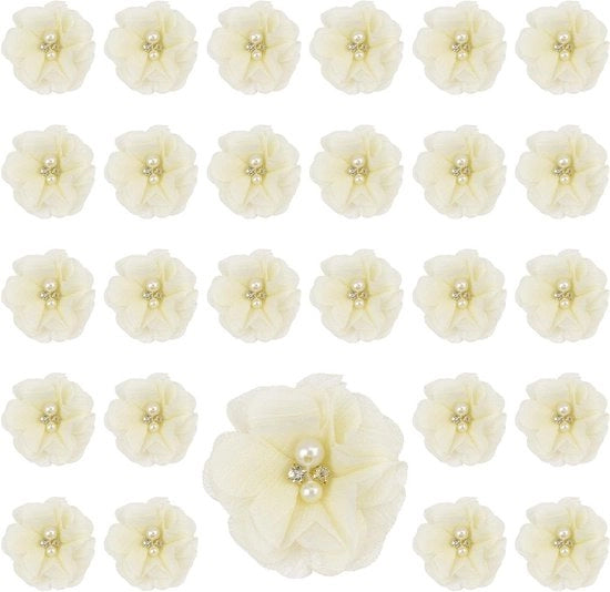 Stoffe floreali chiffon per decorare abbigliamento 30 pezzi fiori beige applicazioni per cucire DIY accessori per fai da te