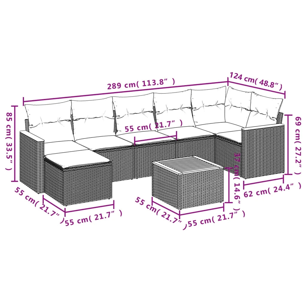 Set Divani da Giardino con Cuscini 8 pz Nero in Polyrattan