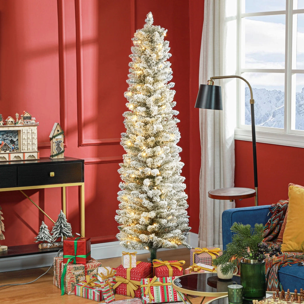 Albero di Natale Innevato con Luci LED ¨C Minimal ¨C Verde ?52x180 cm 329 Rami Plastica Metallo