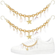 Set di 2 Catene per Scarpe d'Oro con Decorazioni a Conchiglia e Perle