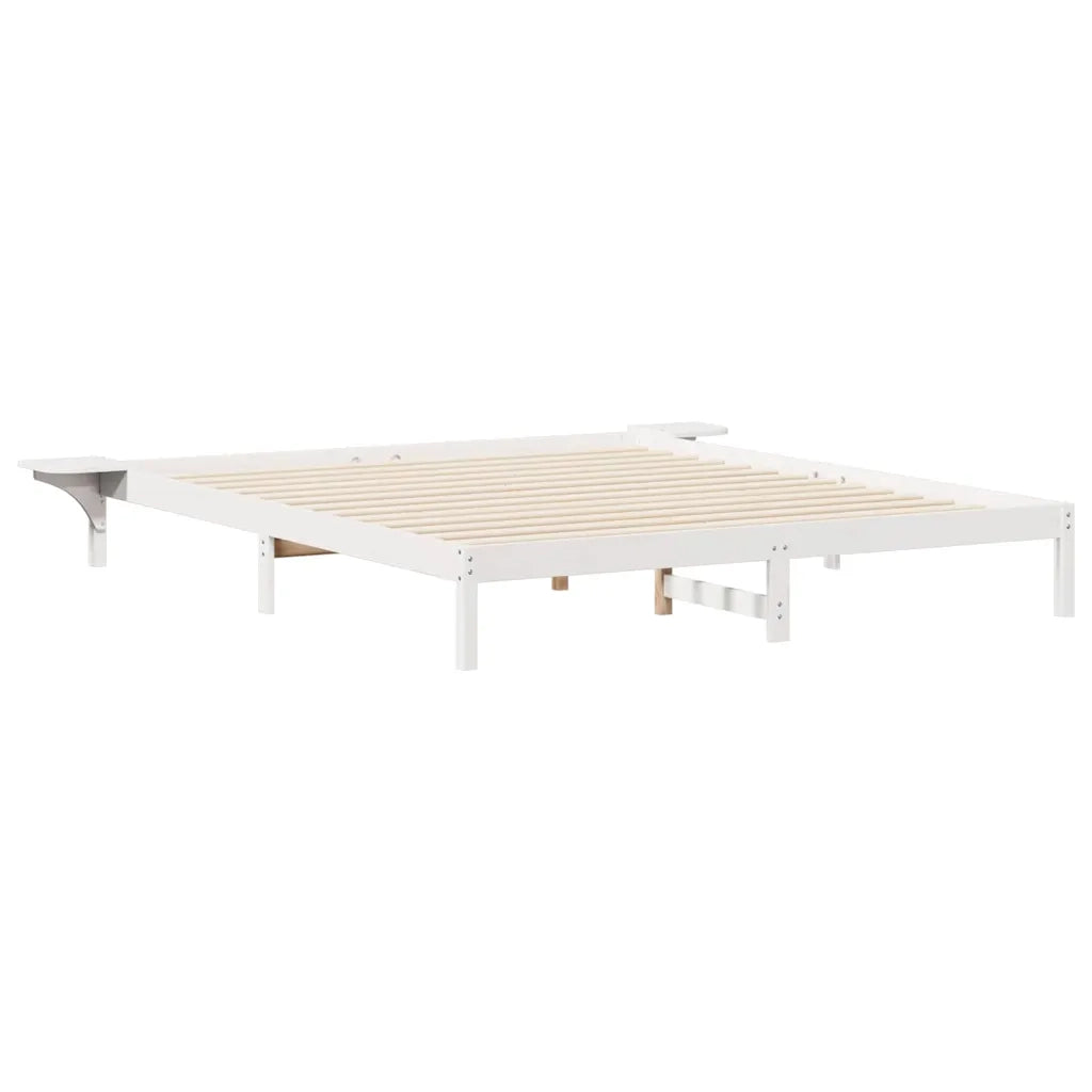 Letto con Tavolini Laterali Bianco 180 x 220 cm Pino massello 873254