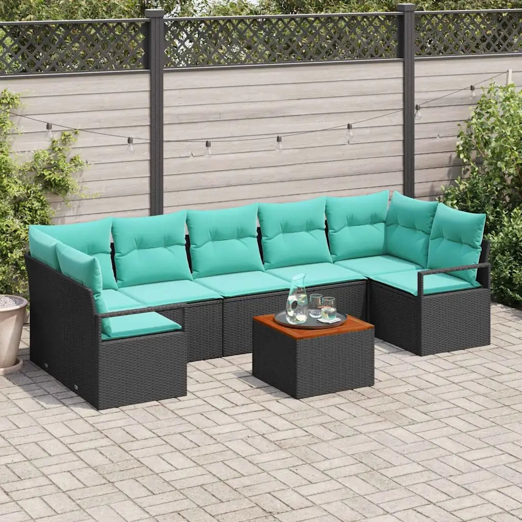 Set Divano da Giardino con cuscino 8 pcs Nero polyrattan 3347676