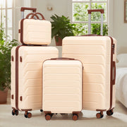 Set di 4 valigie rigide con ruote girevoli a 360 gradi e manico telescopico a 3 livelli in ABS beige con beauty case