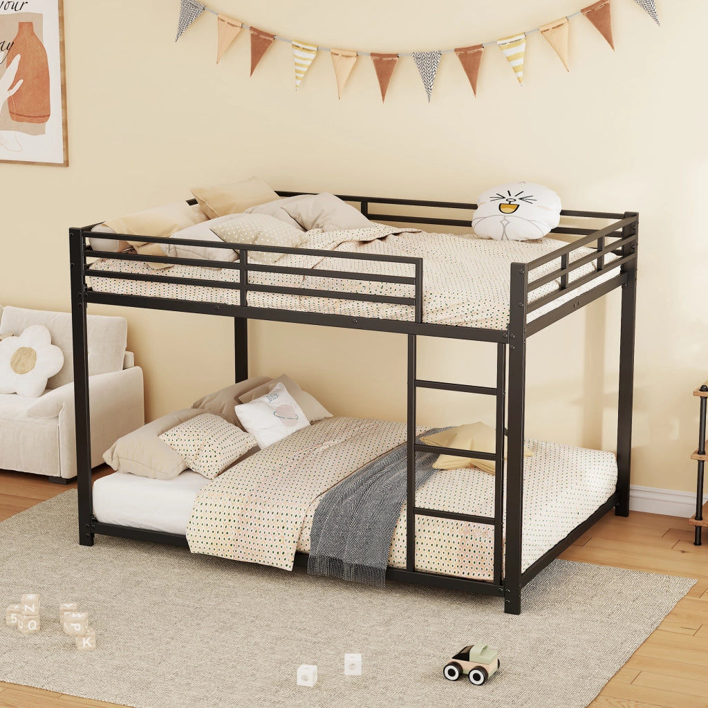 Letto a castello in metallo 140x200 cm, struttura nera classica, per bambini, con reti a doghe