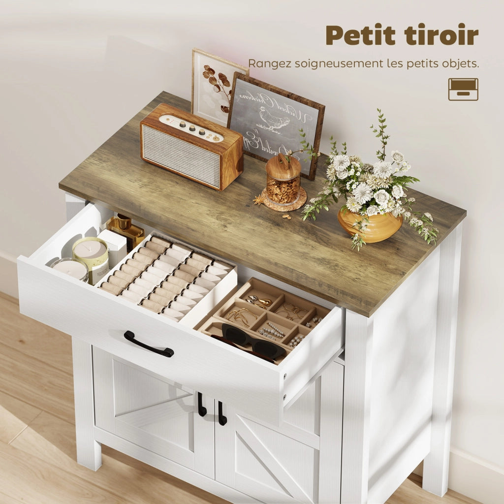 Mobile buffet salvaspazio ¨C Xylo ¨C 2 ante stile fienile, cassetto, ripiano regolabile, 77x39,3x81,5 cm