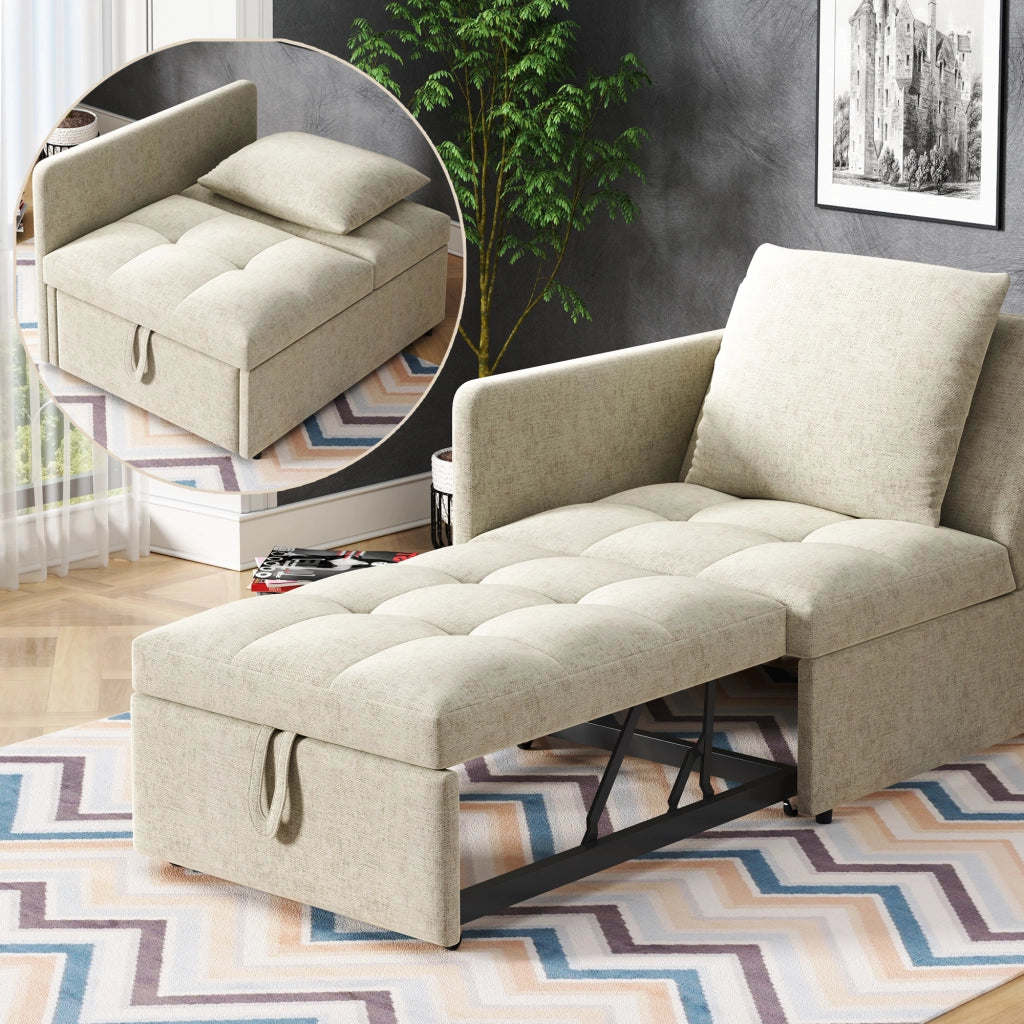 Letto Imbottito Divano Letto 3 in 1 con Schienale Regolabile ¨C MINIMAL ¨C Tessuto Lino