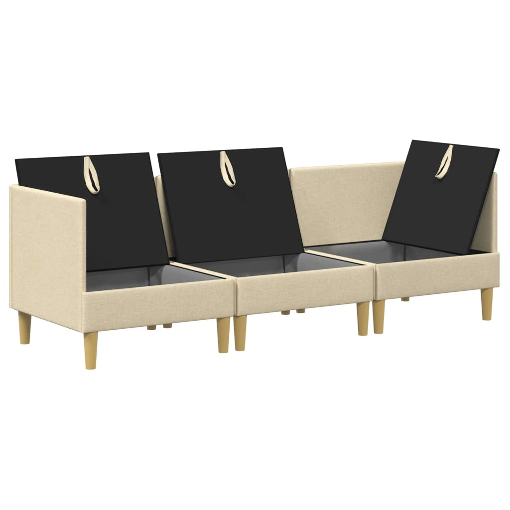 Set di mobili per il soggiorno con cuscino 3 pcs Crema Tessuto 3413708