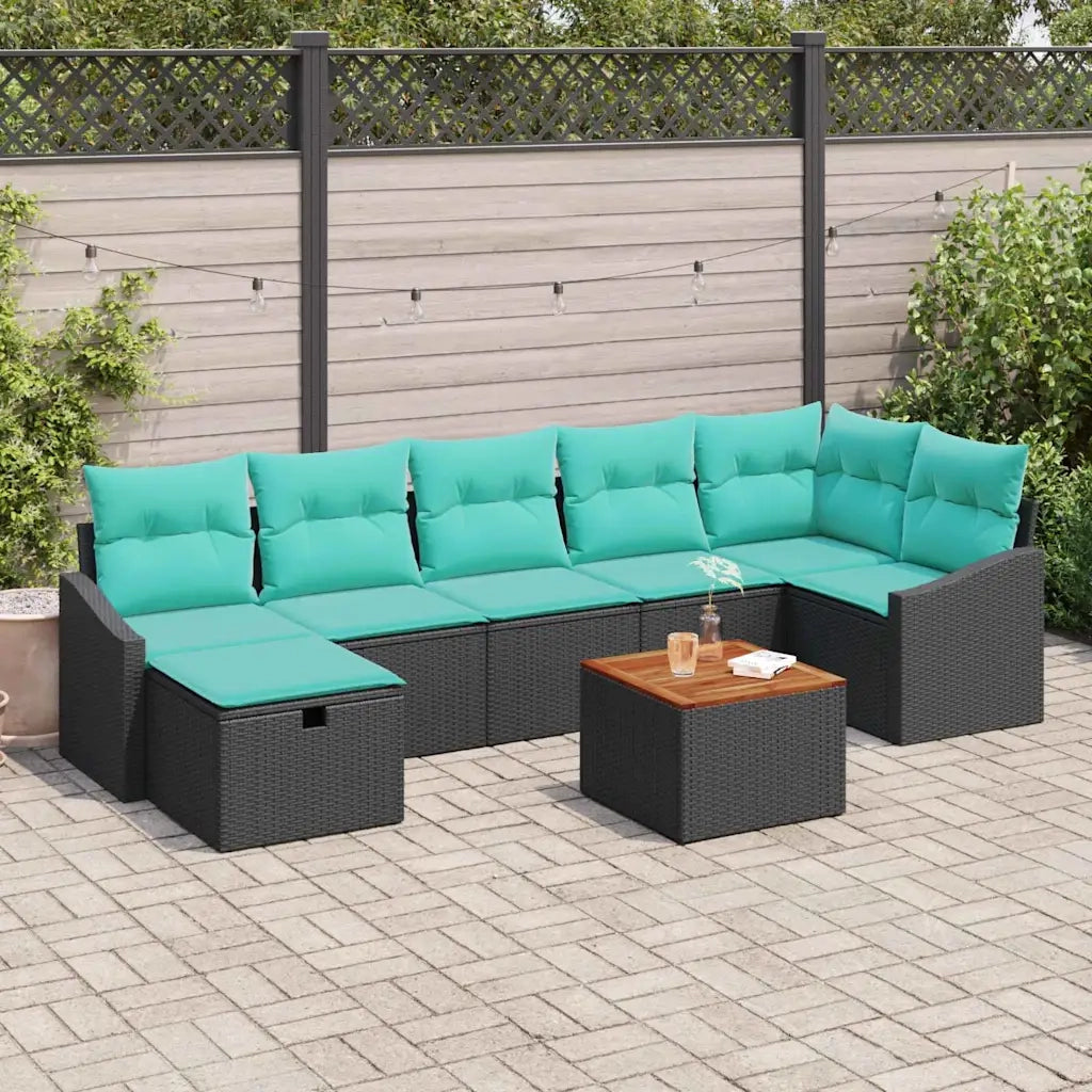 Set Divano da Giardino con cuscino 8 pcs Nero polyrattan 3359578