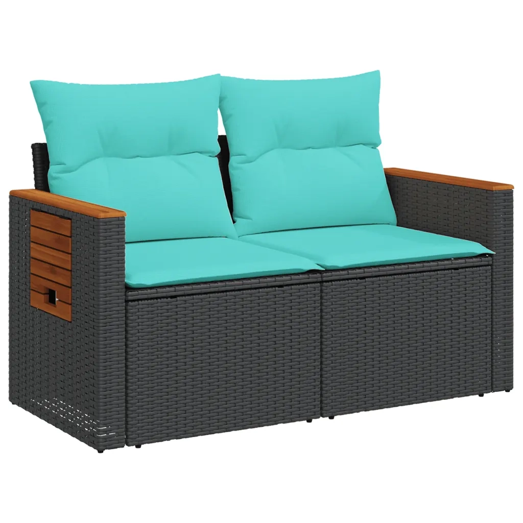 Divano da giardino con cuscini 2 posti nero in polyrattan 366036