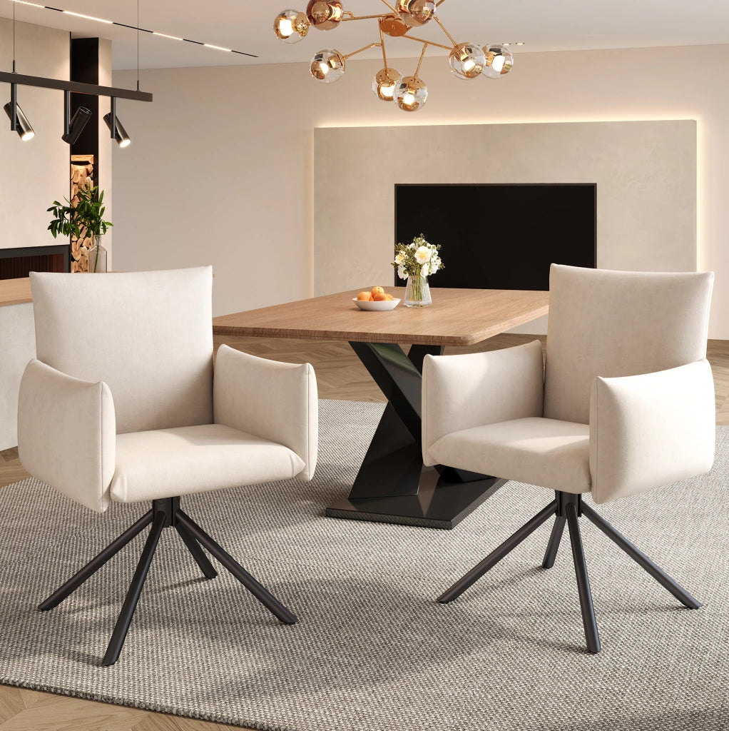 Set di 2 sedie girevoli 61.98x54.99x53.34 cm con braccioli e schienale ergonomico in velluto e metallo beige