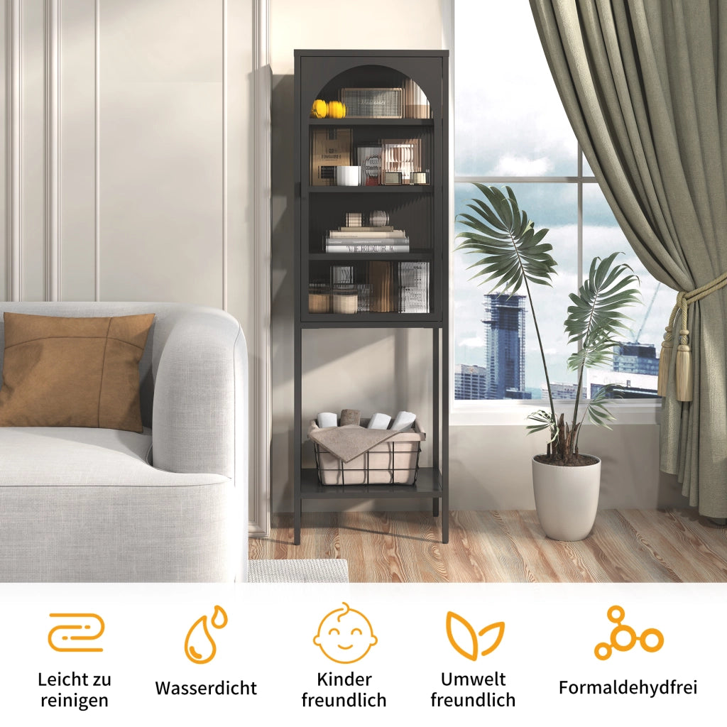 Libreria a cubi con ante in vetro ¨C Zephmum ¨C Grigio metallo 160x50x35 cm
