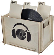 Cassetta di archiviazione per dischi in vinile - Supporto in legno per dischi - 25,5 x 23,5 x 35 cm - Maniglie forate - Design elegante - Stile classico