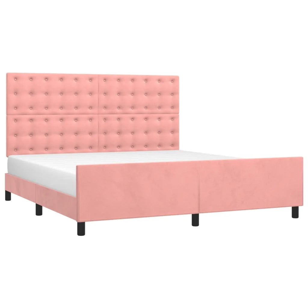 Letto matrimoniale | Letto per adulti | Giroletto con Testiera Rosa 160x200 cm in Velluto