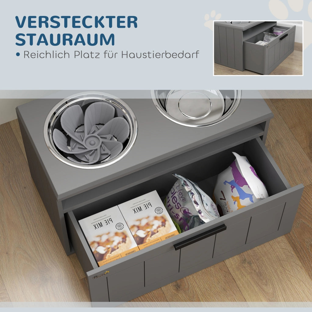 Stazione di alimentazione per cani ¨C zephmum ¨C Grigio, MDF, Acciaio Inox
