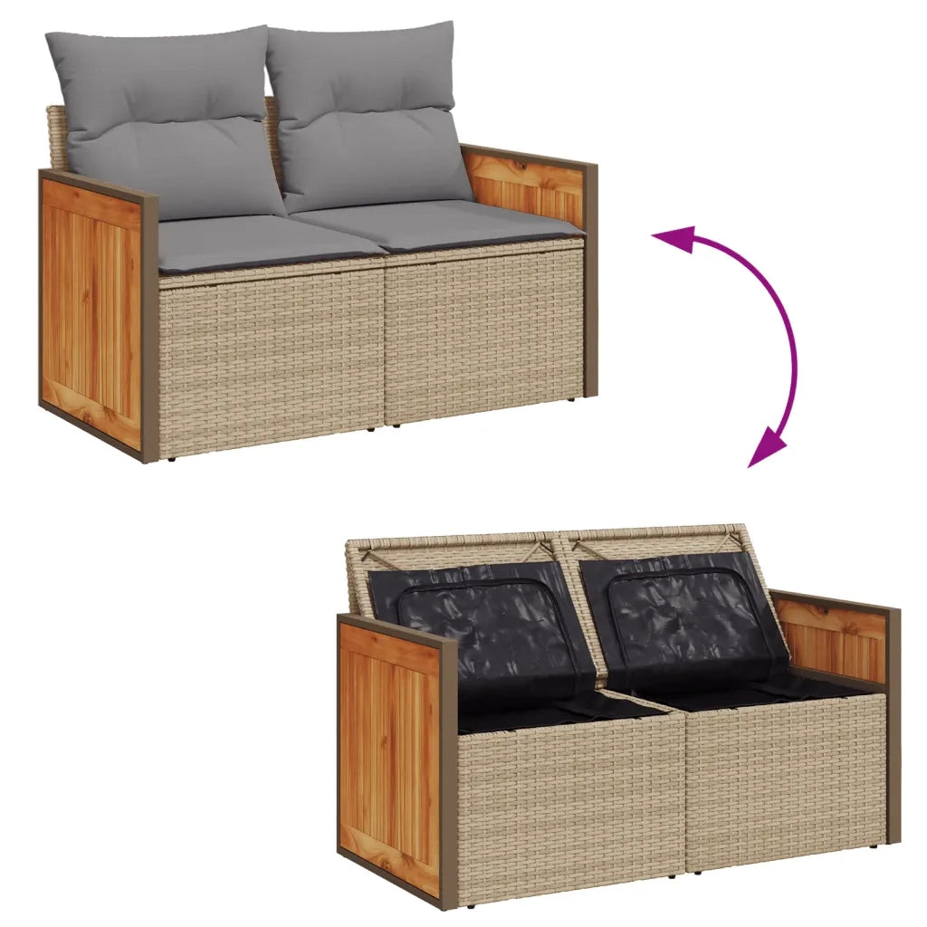 Divano da Giardino con Cuscini a 2 Posti Beige in Polyrattan 366111