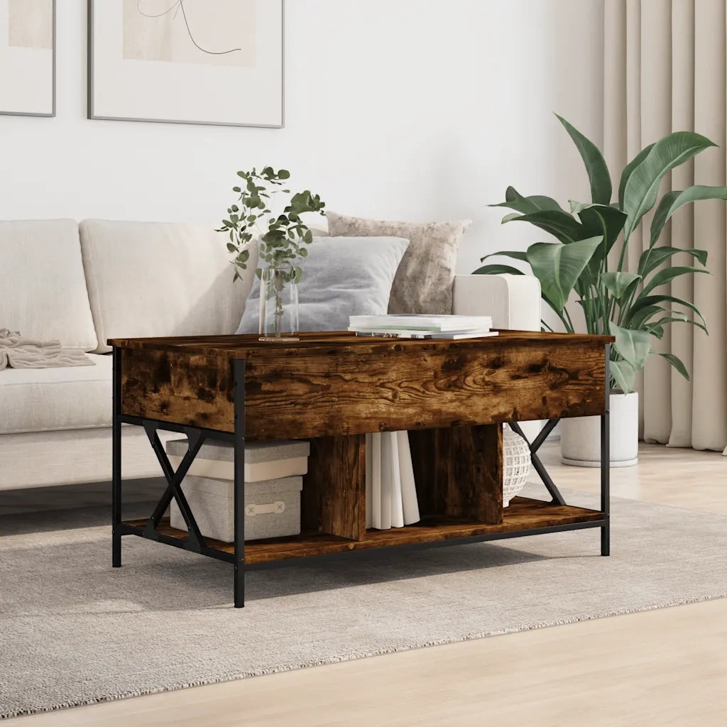 Tavolino Salotto Rovere Fumo 100x55x50 cm Multistrato e Metallo 845338