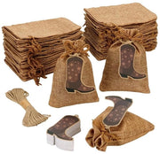 Set di sacchetti regalo 50 pezzi - Borse riutilizzabili in poliestere e juta con corda - Etichette per stivali cowboy - Stile occidentale - 13,5 x 9,5 cm - Ideali per matrimoni e feste - Borse regalo