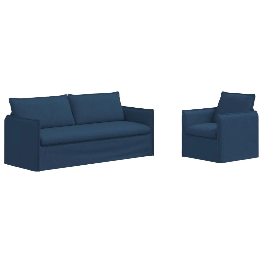 Divano 2 pcs Blu 196 x 82 x 85 cm Tessuto