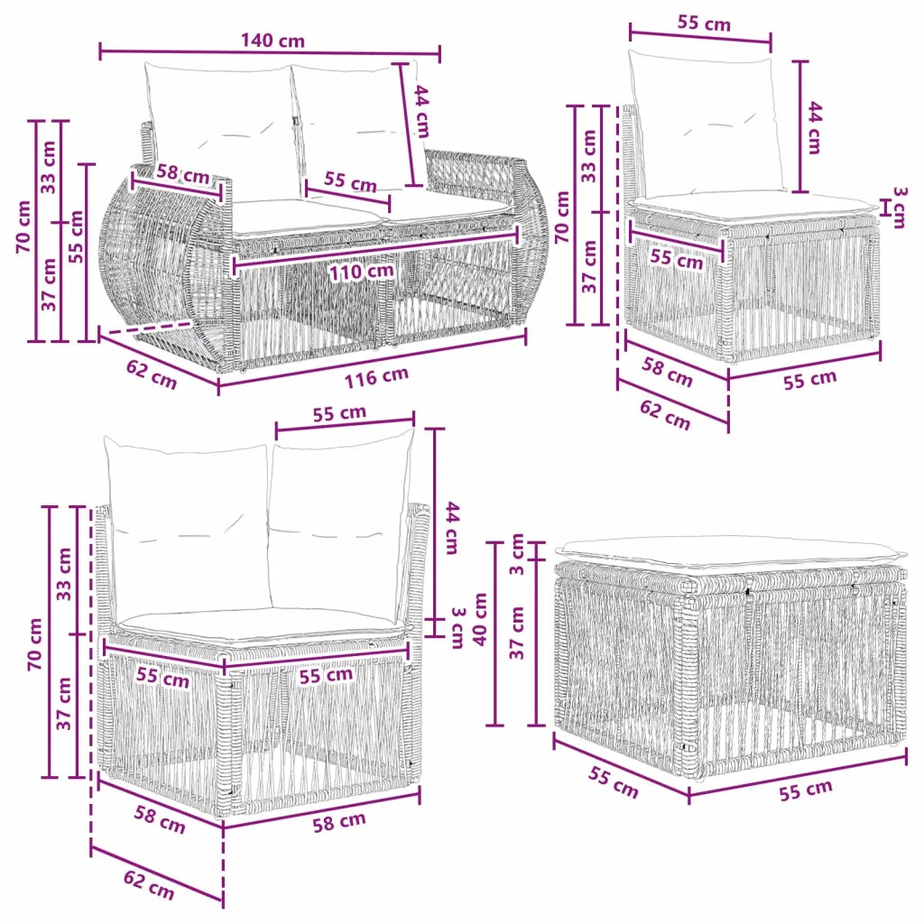 Set Divano da Giardino 9 pz Grigio polyrattan 3435605