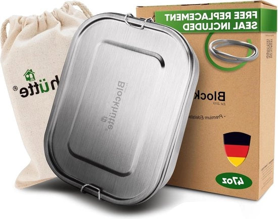 Lunchbox in acciaio inossidabile di alta qualità - 1400ml - Compartimenti divisibili - Cassetto del pane chiuso a chiave