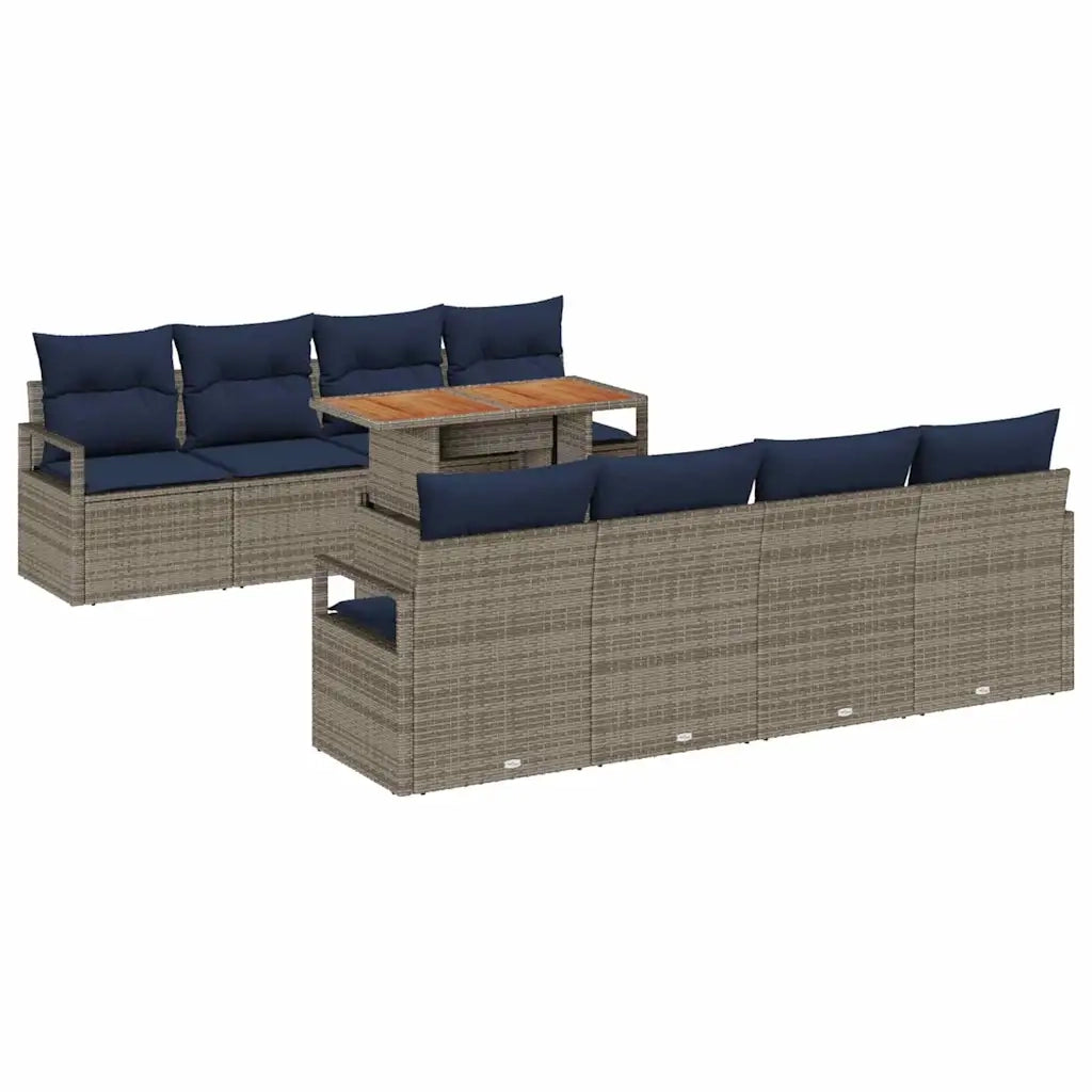 Set Divano da Giardino con cuscino 9 pcs Grigio e Blu Navy 3349688