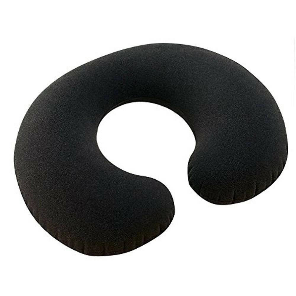 Trade Shop - Cuscino Da Viaggio Gonfiabile In Pvc Floccato Nero Treno Aereo Macchina -