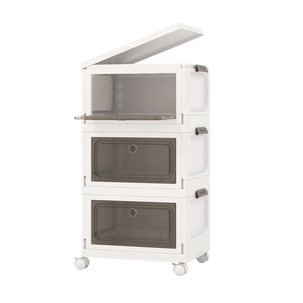 Set di 3 contenitori impilabili 41 x 31,5 x 23 cm capacità totale 75 L con ruote design moderno PP bianco 20_0018036