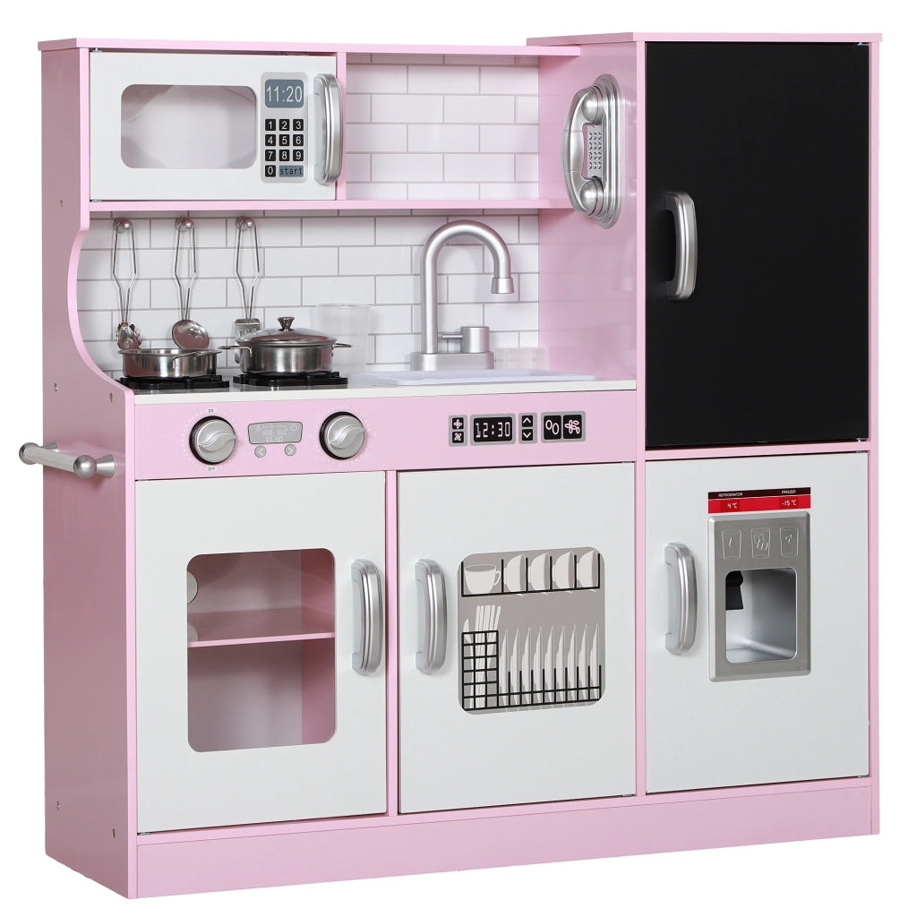 Cucina Giocattolo in Legno per Bambini 3-8 Anni con Fornelli. Microonde. Lavandino. e Accessori. Rosa