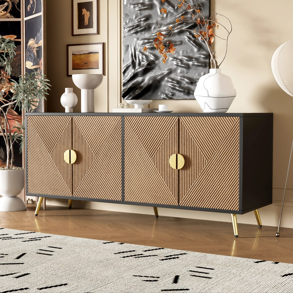 SIDEBOARD 160 x 40 x 75 cm Nero/Legno con 4 ante