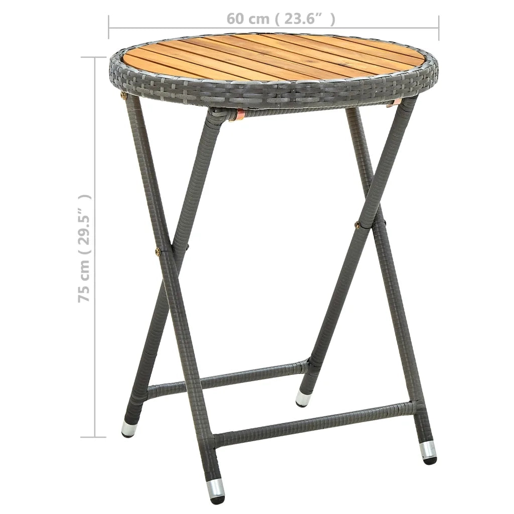 Tavolino da T¨¨-Tavolino da Salotto-Tavolo Grigio 60 cm in Polyrattan e Massello di Acacia