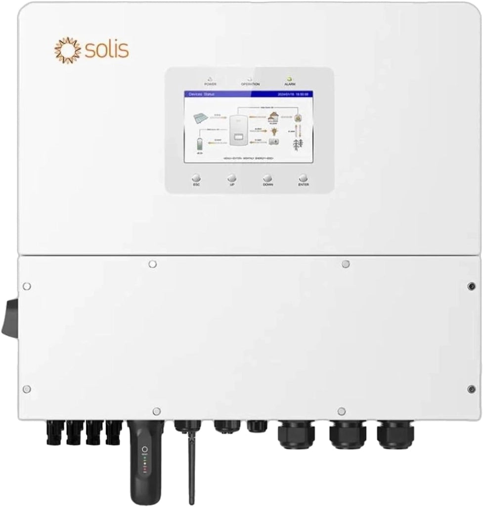 Inverter Fotovoltaico Alta Tensione Solis Trifase Ibrido On-Grid/Off-Grid 12kW, Quadruplo MPPT, CEI 0-21, Schermo LCD, Meter e TA Inclusi, Garanzia 10 Anni IP66 SKU-12225