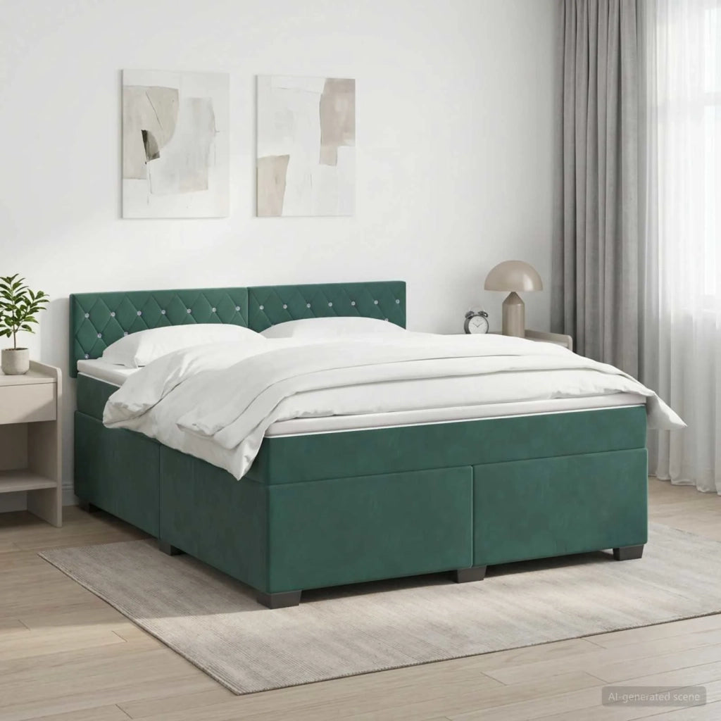 Letto box spring con materasso Verde Scuro 140 x 200 cm Velluto 3450725