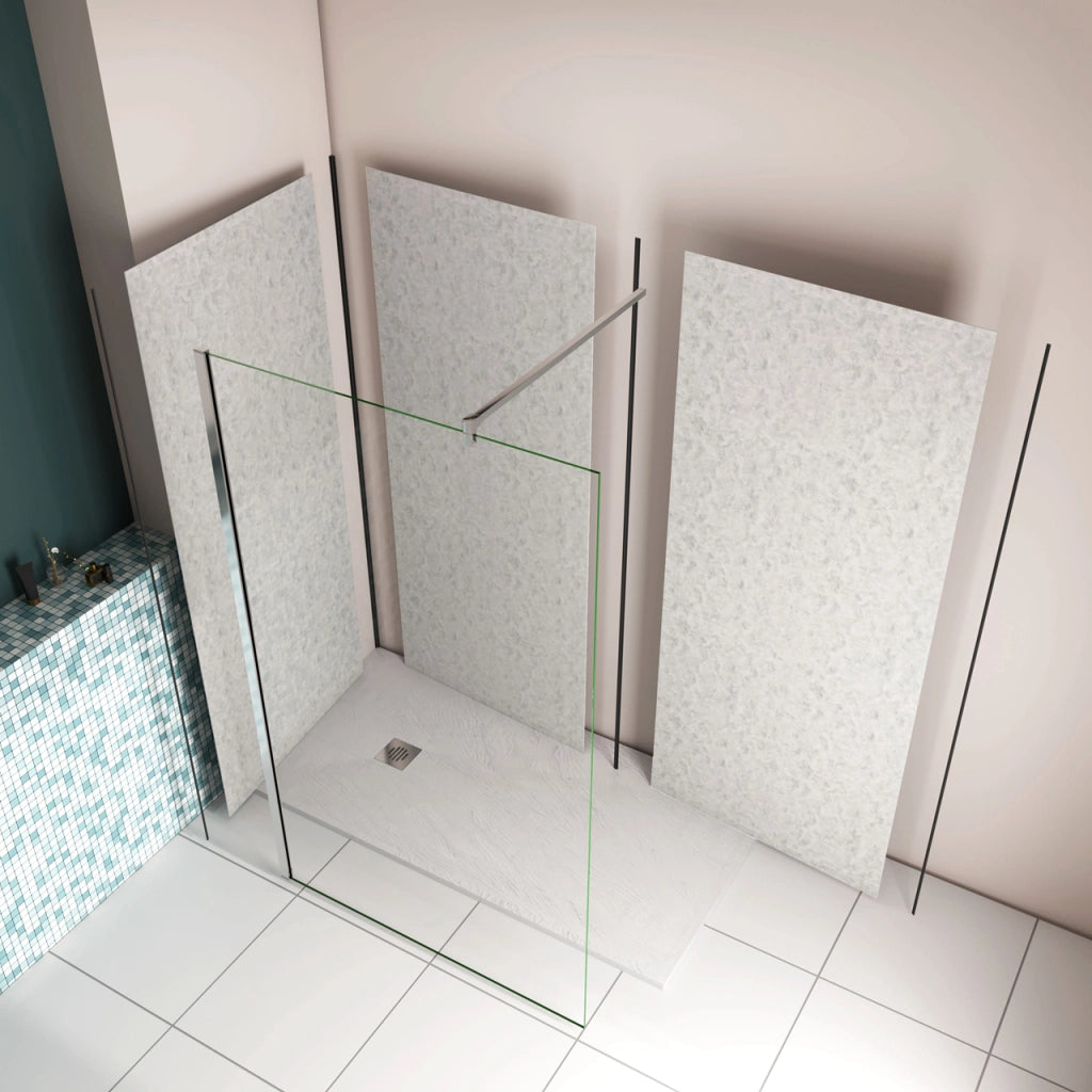 H.210 cm Pannello Doccia ad Angolo 90x90x90 cm Realizzato in Alluminio da 3 mm con Profili Finitura Grigio Cemento per Rivestimento Parete Bagno
