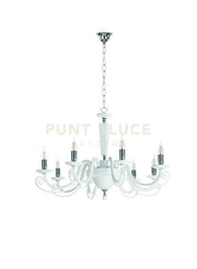 LAMPADARIO CHERUBINI 8 LUCI BIANCO E CROMO ATTACCO E14 D.90CM