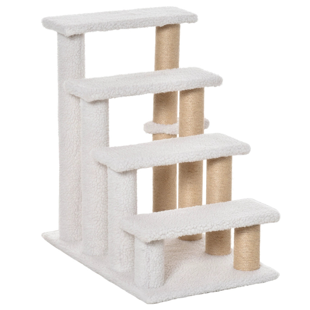 Scala per gatti a 4 piani con pali graffianti e palla ¨C Minimal ¨C 60x40x64 cm bianco