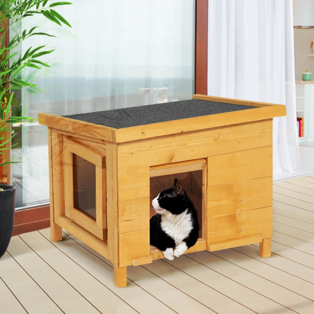 IDMarket - Casetta per gatti in legno con porta a doghe