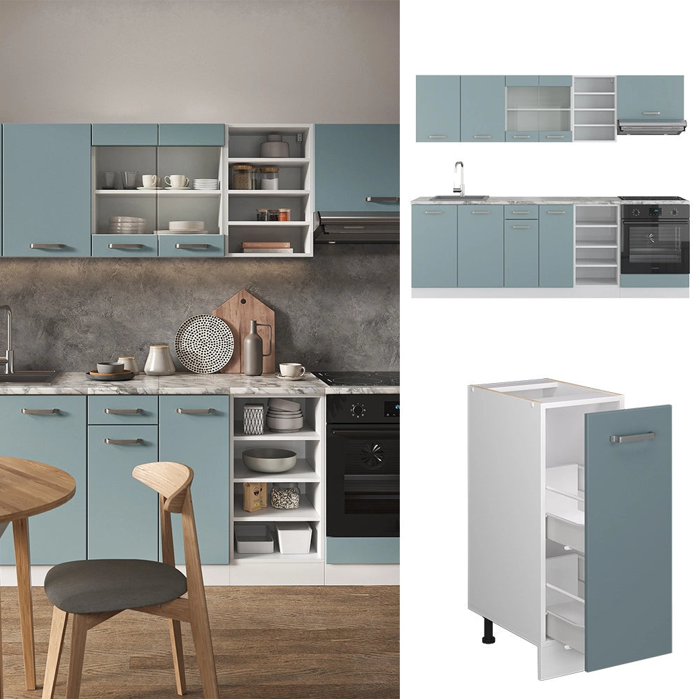 Cucina componibile R-Line Grigio-blu/Bianco 240 cm, PL Antracite Vicco