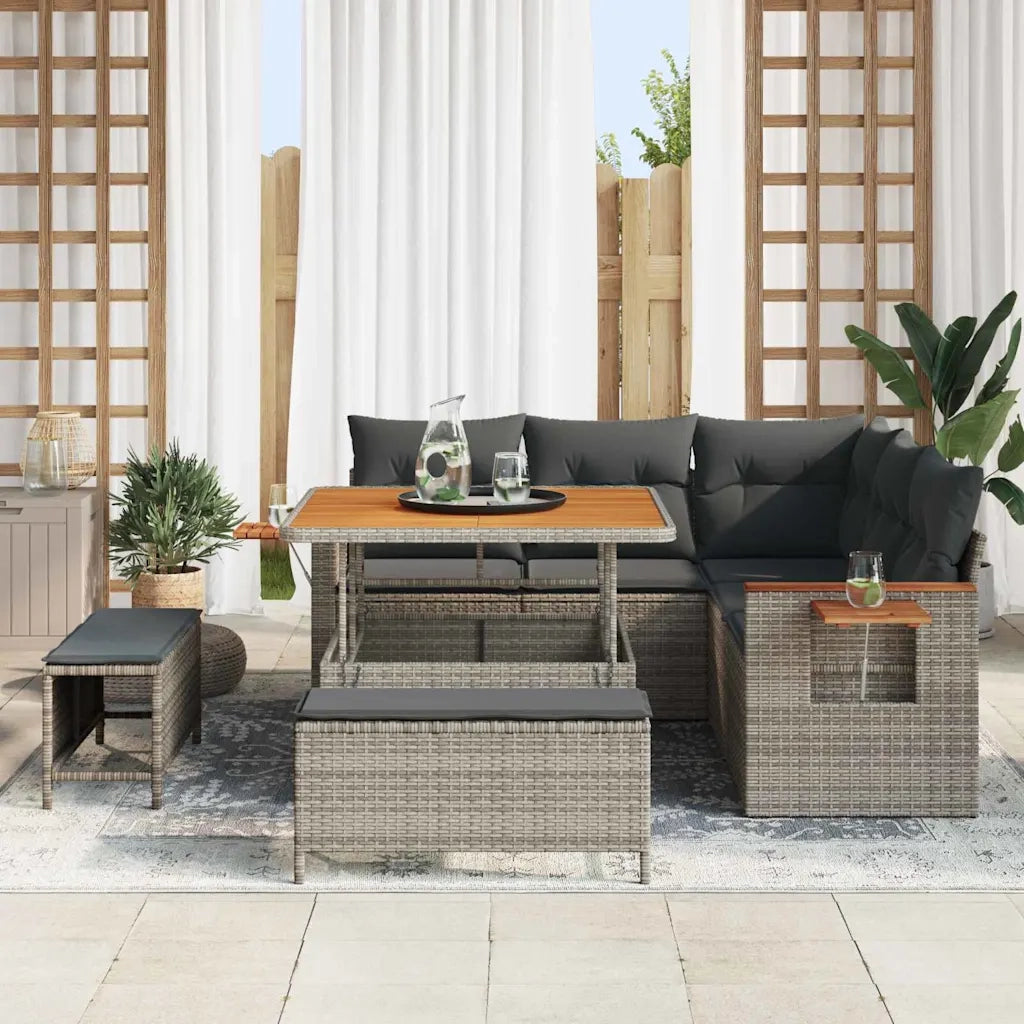 Set Divano da Giardino con cuscino 9 pcs Grigio polyrattan