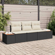 Set Divano da Giardino 3 pcs Nero e crema Poly Rattan