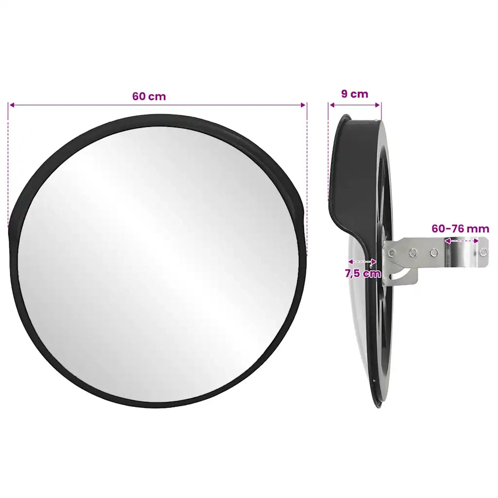 Specchio stradale convesso per esterni nero ?60 cm in policarbonato