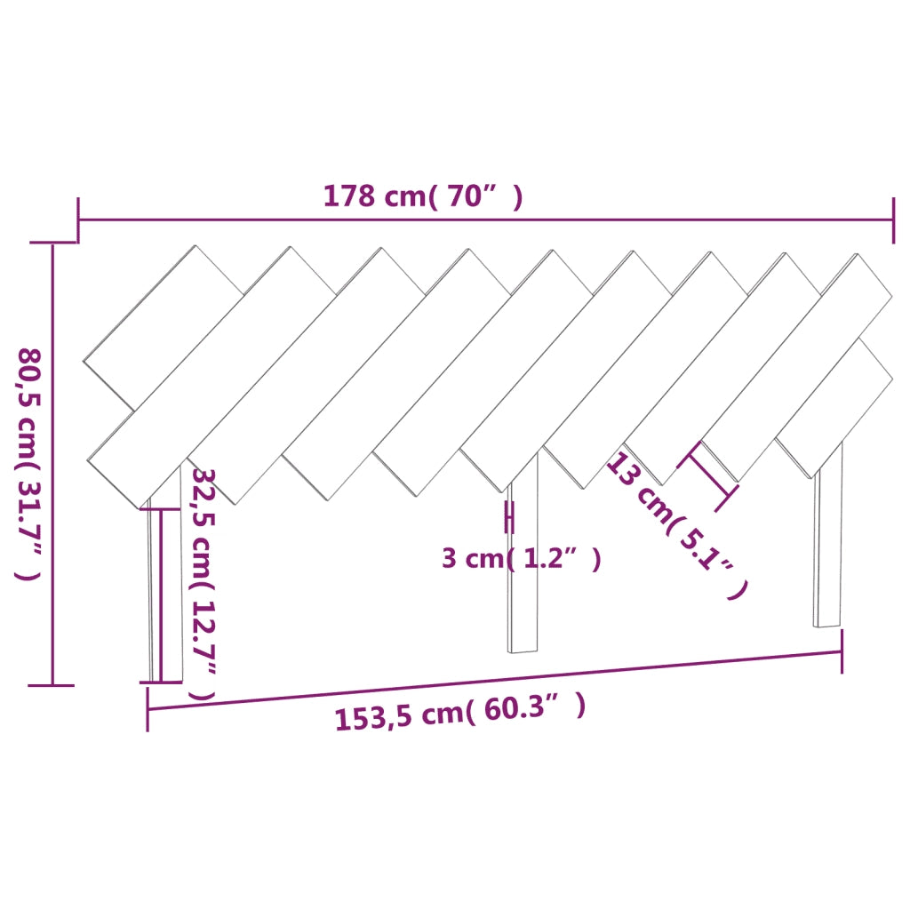 Testiera | Testata per Letto Bianca 178x3x80,5 cm Legno Massello di Pino