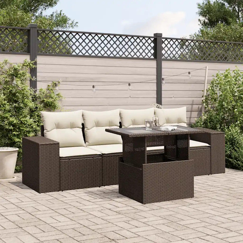 Set Divano da Giardino 5 pz con Cuscini Marrone in Polyrattan 3268993