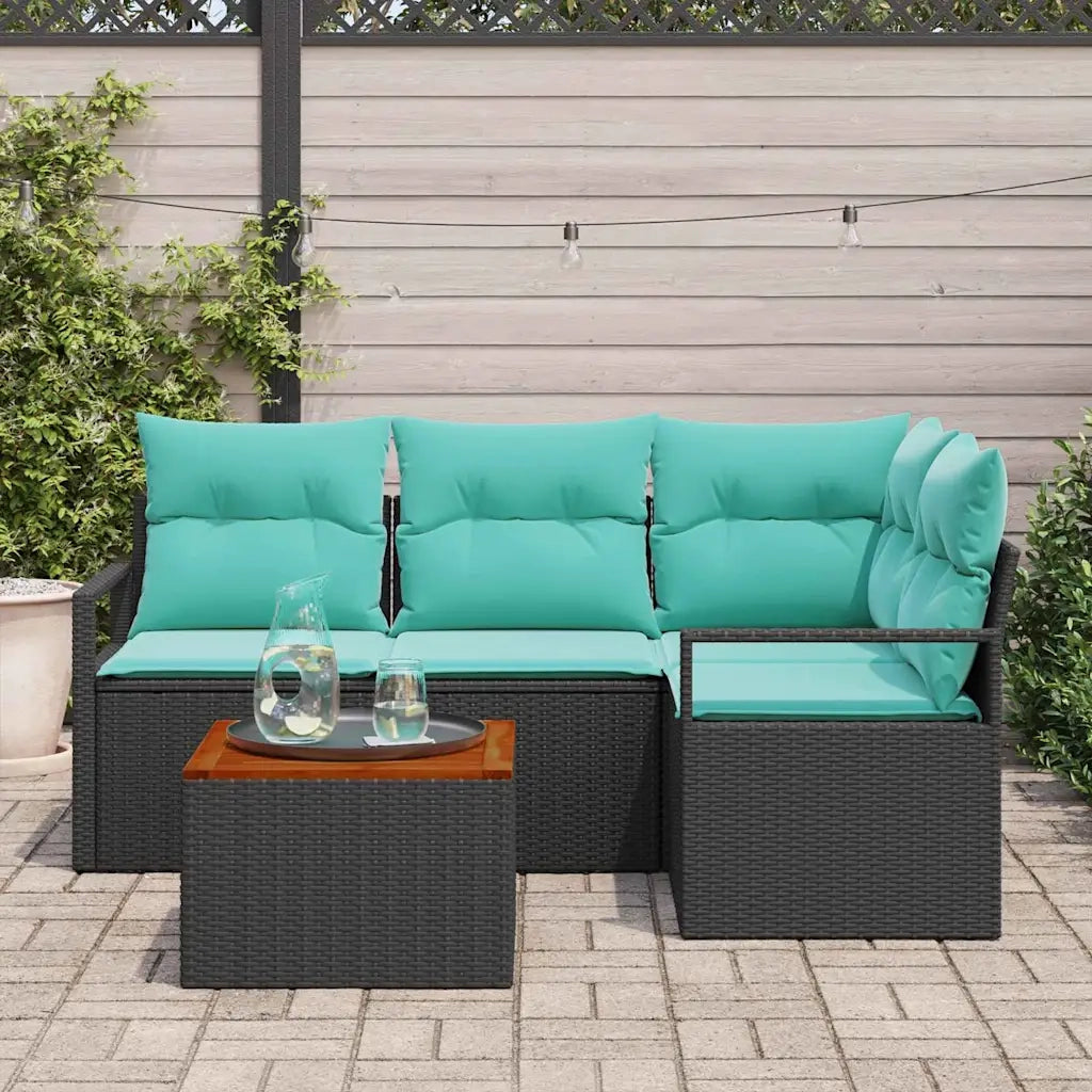 Set Divano da Giardino con cuscino 5 pcs Nero polyrattan 3347704
