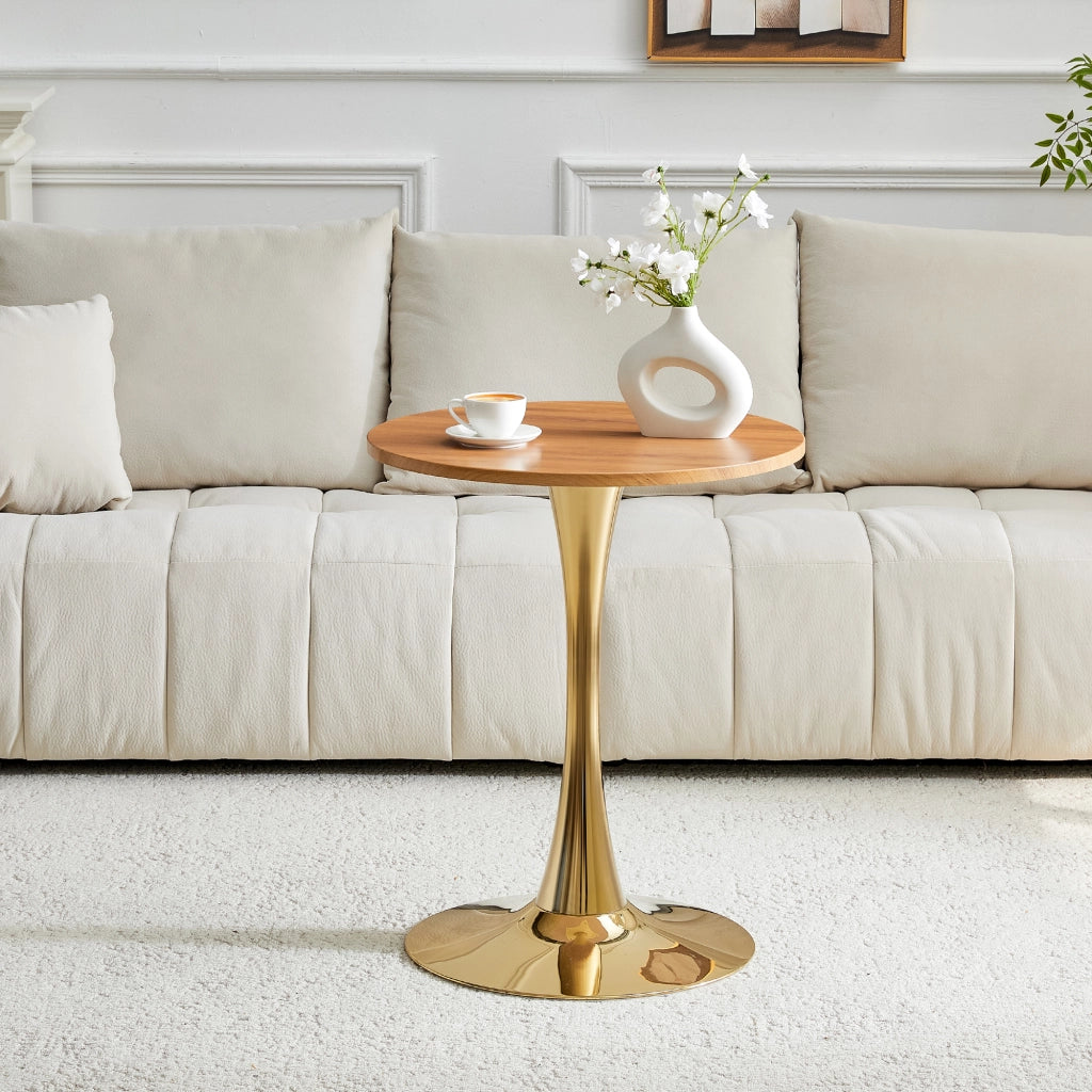 TAVOLO Rotondo 60 cm MDF e Metallo Oro/Legno