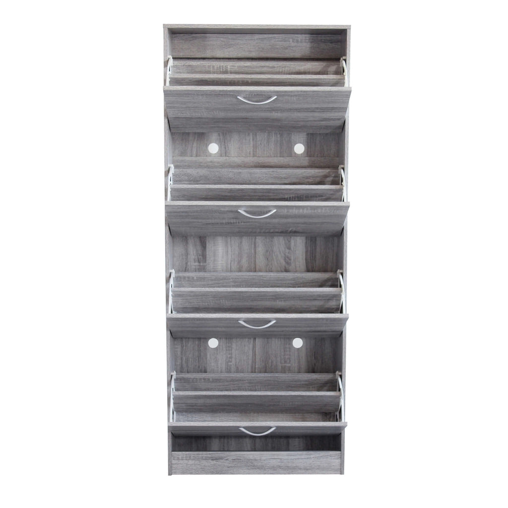 Scarpiera Salvaspazio 4 Ante a Ribalta 60x24x150h cm Legno Rovere Grigio - Mobile Ingresso LOLA