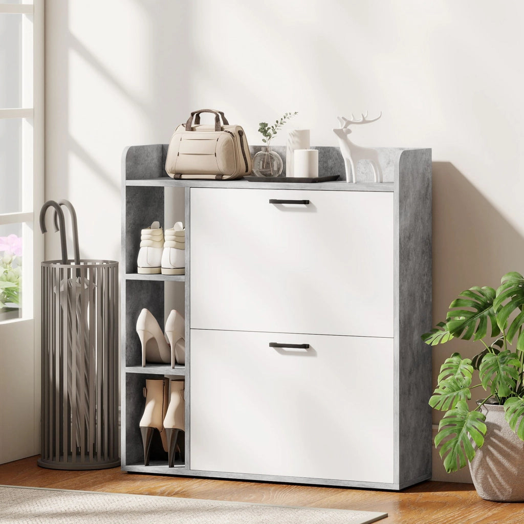 Scarpiera Slim Salvaspazio ¨C Xylo ¨C 2 Cassetti Ribaltabili 3 Ripiani Aperti Grigio 83x24x90.5cm