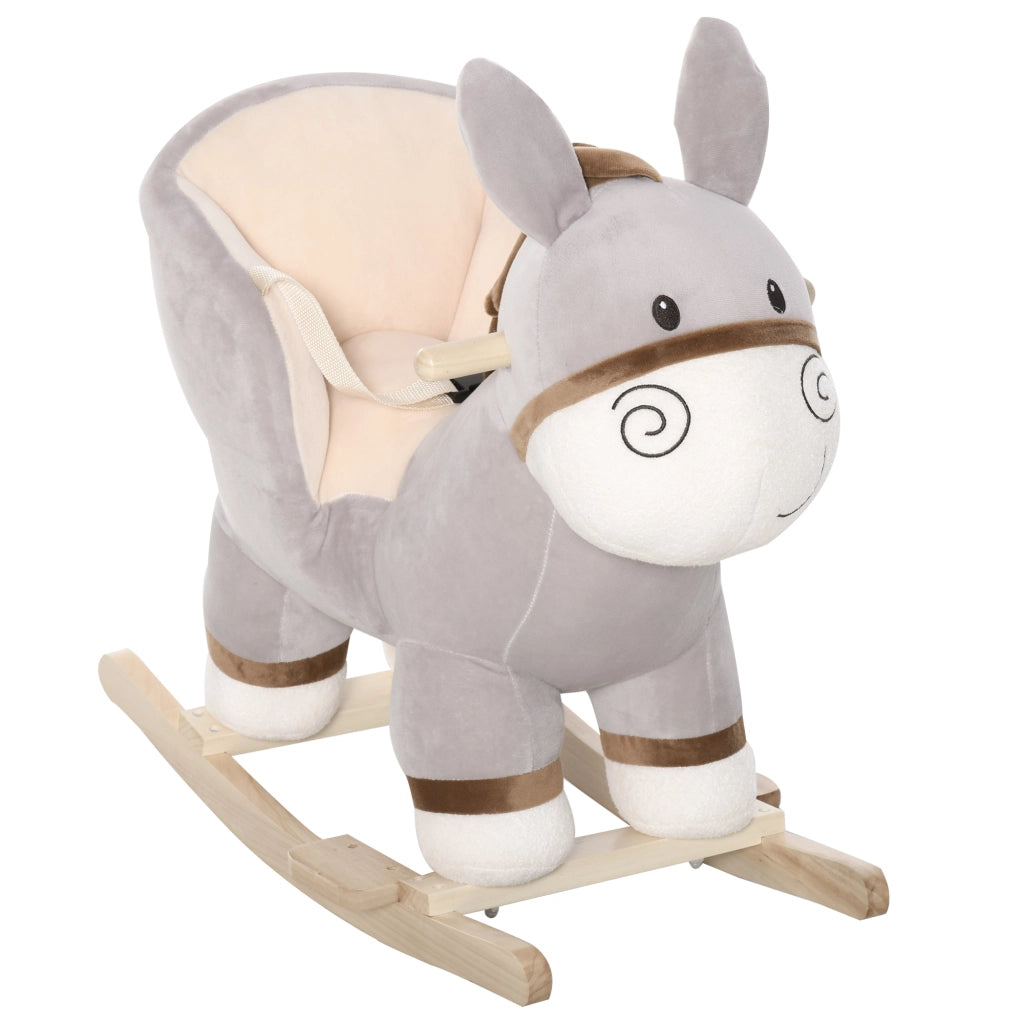 Cavallo a Dondolo in Peluche per Bambini 18-36 Mesi ¨C Minimal ¨C 61x34x58 cm Grigio