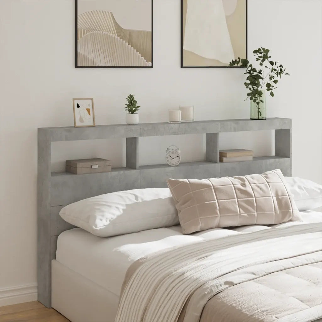Testiera | Testata con Contenitore a LED Grigio Cemento 180x17x102 cm
