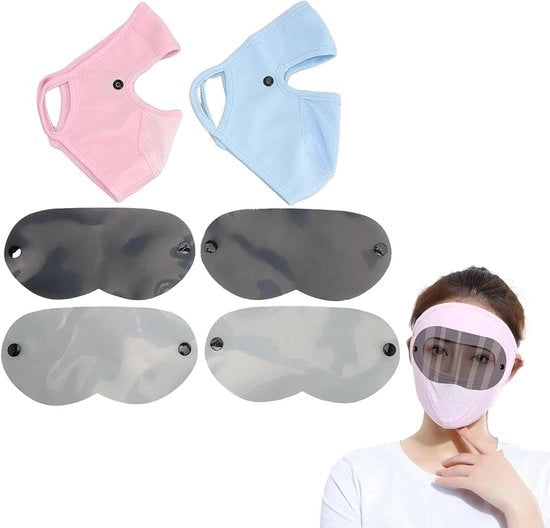 Due pezzi di maschera solare UV per la faccia per l'attività all'aperto con occhiali di sicurezza rosso blu 40